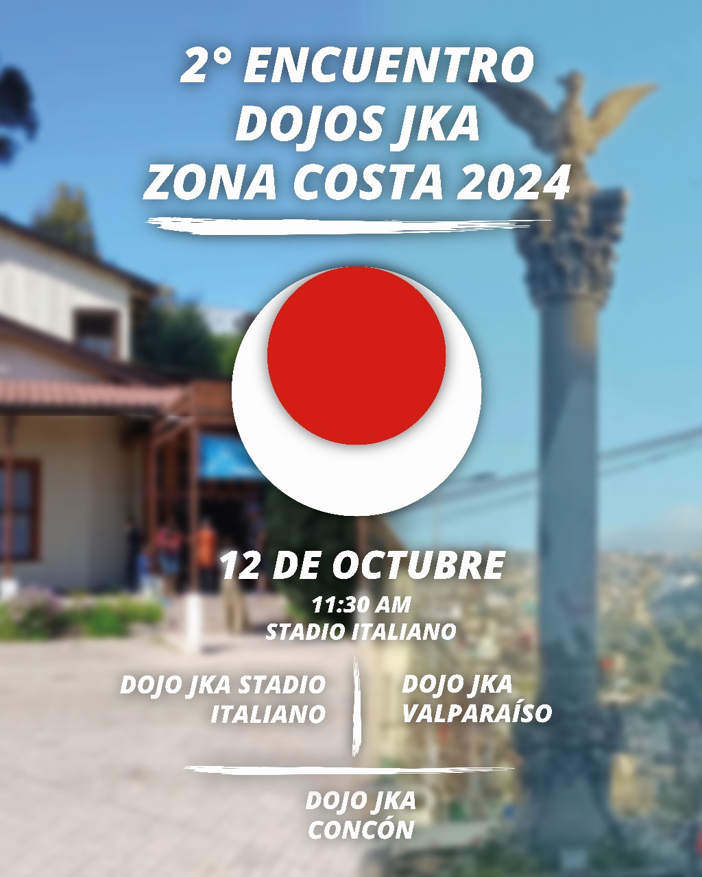 Afiche del segundo Encuentro de Dojos JKA Zona Costa 2024, del 12 de octubre en Stadio Italiano.